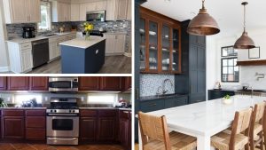 image grid with 3 pics of kitchens